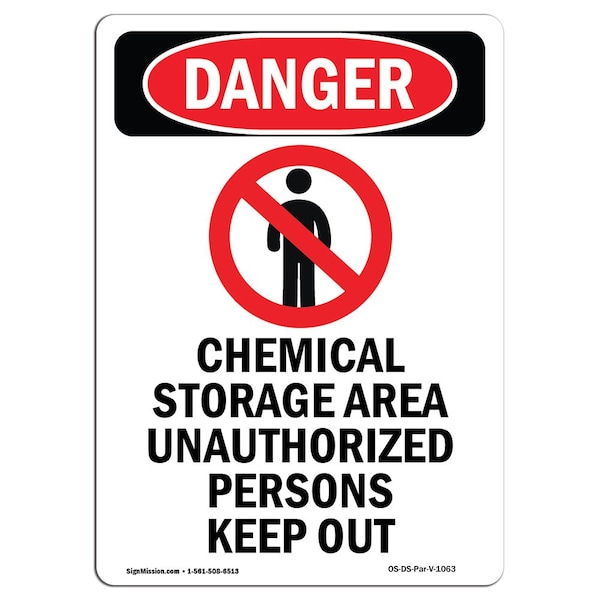 Safety Sign, OSHA Danger, 24" Height, Chemical Storage Area, Portrait, D-1824-V-1063